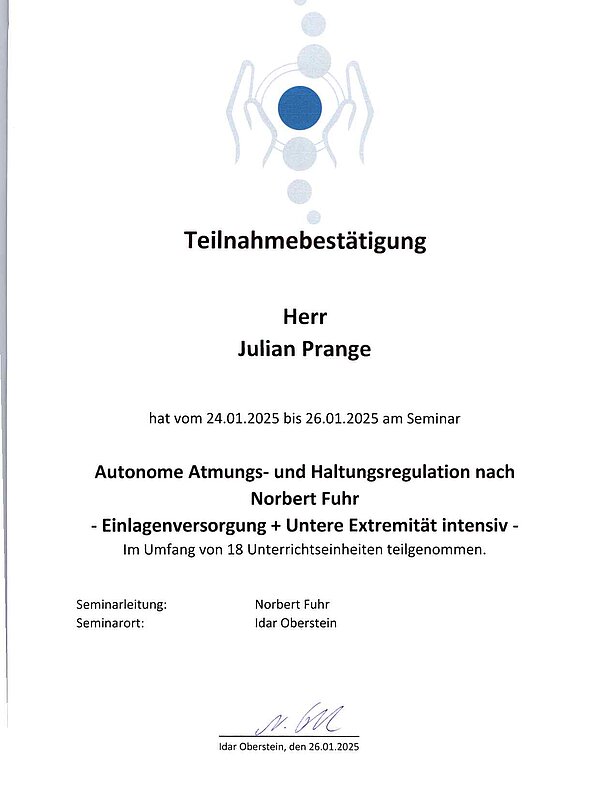  Autonome Atmungs- Haltungsregulation nach Norbert Fuhr - Einlagenversorgung + Untere Extremitäten 