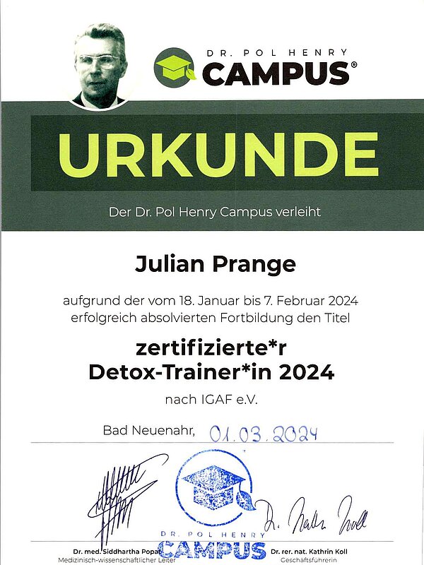  Fortbildung zertifizierter Detox Trainer nach IGAF e..v 